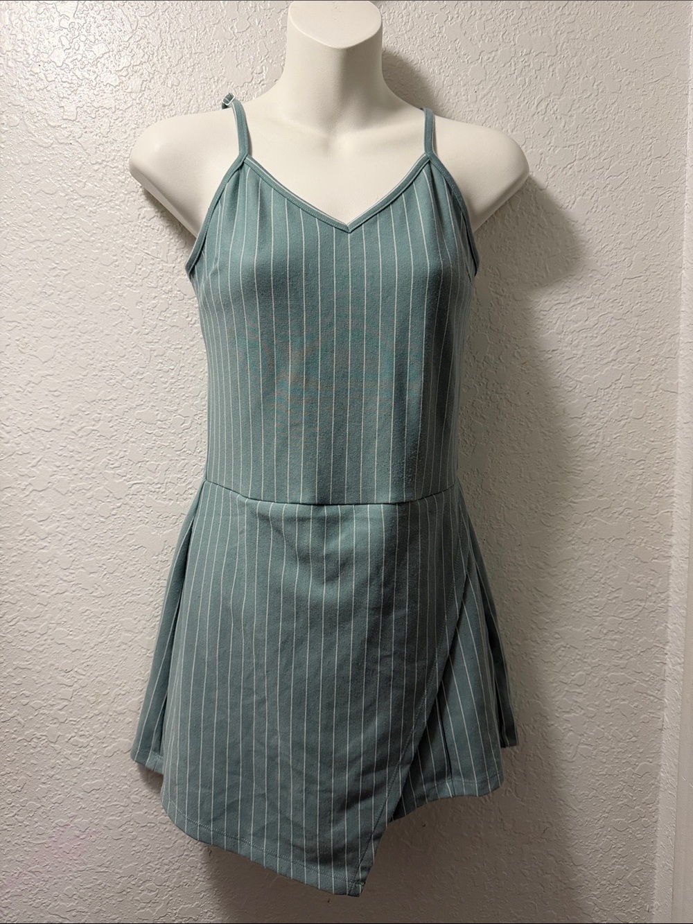 Striped Light Teal Sleeveless V-Neck Romper